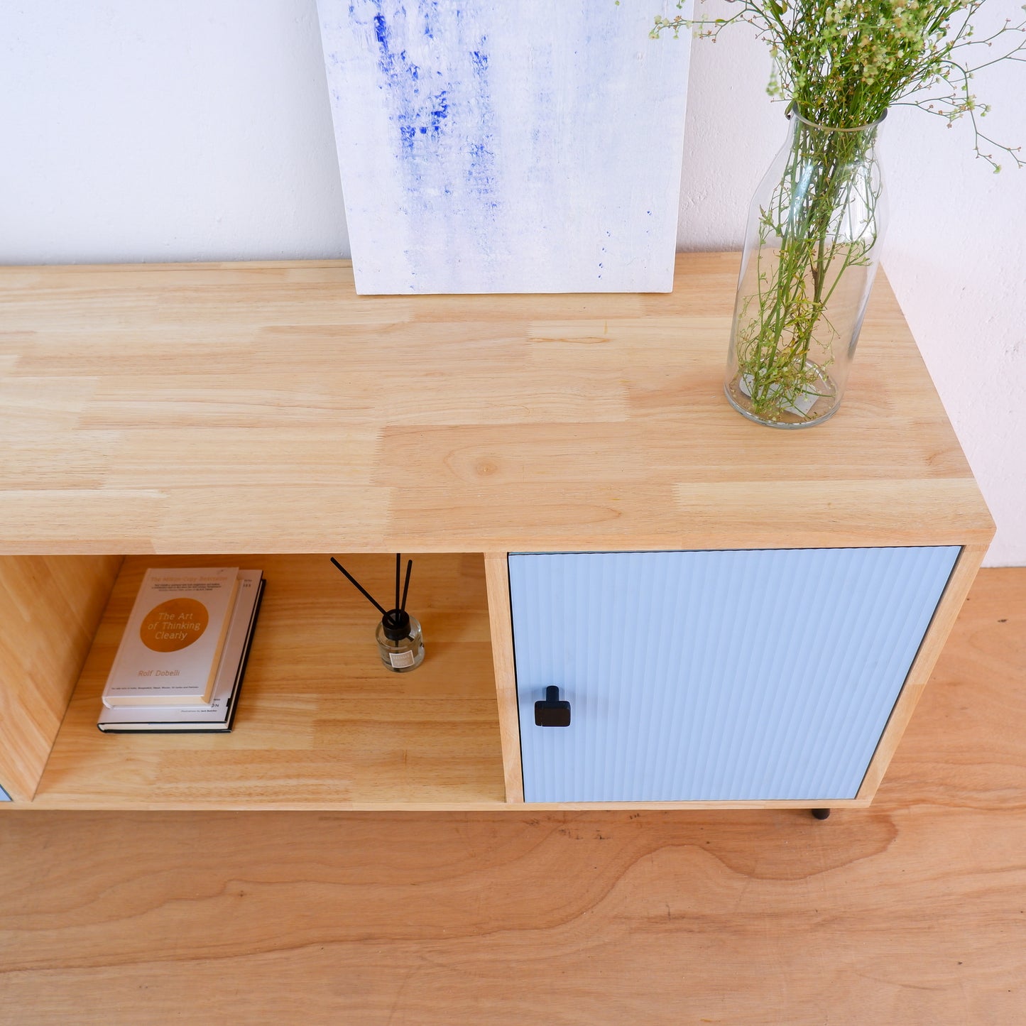 Handcrafted Solid Wood Media Console | Mid-Century Modern TV Stand | Pink, Mustard, Blue Credenza by Woodwala