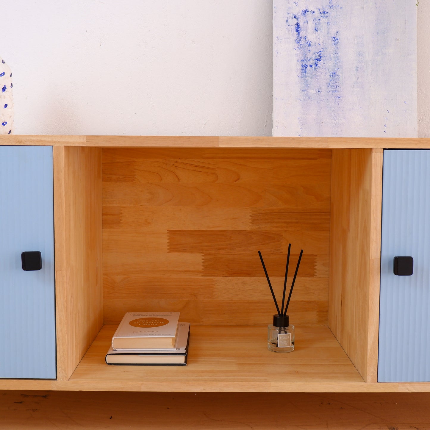 Handcrafted Solid Wood Media Console | Mid-Century Modern TV Stand | Pink, Mustard, Blue Credenza by Woodwala