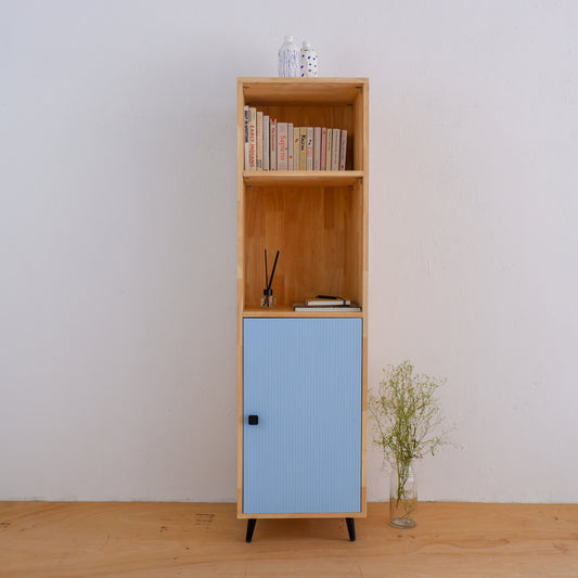 Mid-Century Modern Solid Wood Bookshelf | Pink, Blue & Mustard Yellow Display Cabinet by Woodwala
